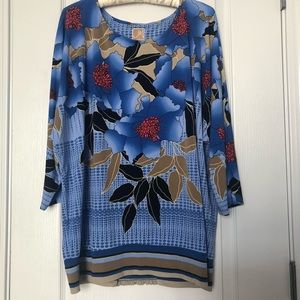 JM Blue Floral Crew Neck Blouse
